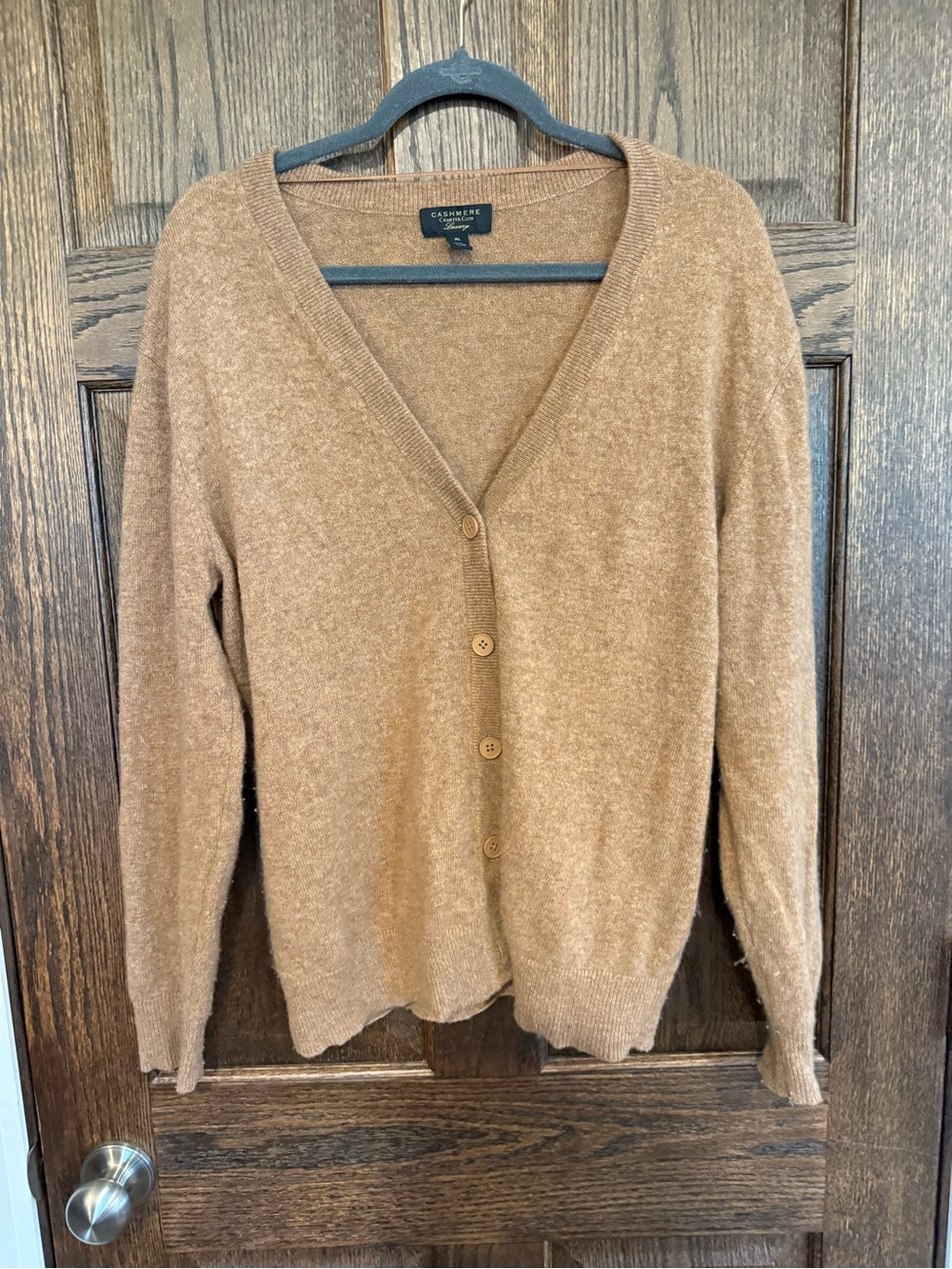 Charter Club Luxury Camel V-Neck Button Cardigan Sweater 100% Cashmere Size XL